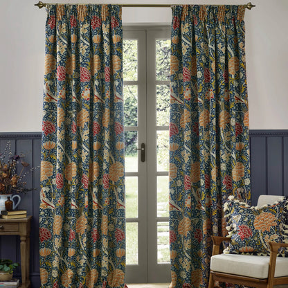 Cray Floral Velvet Pencil Pleat Curtains - Indigo/Berry