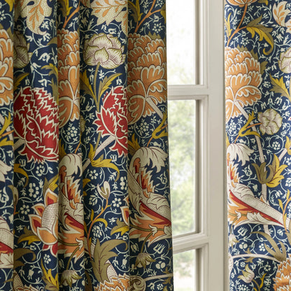 Cray Floral Velvet Pencil Pleat Curtains - Indigo/Berry