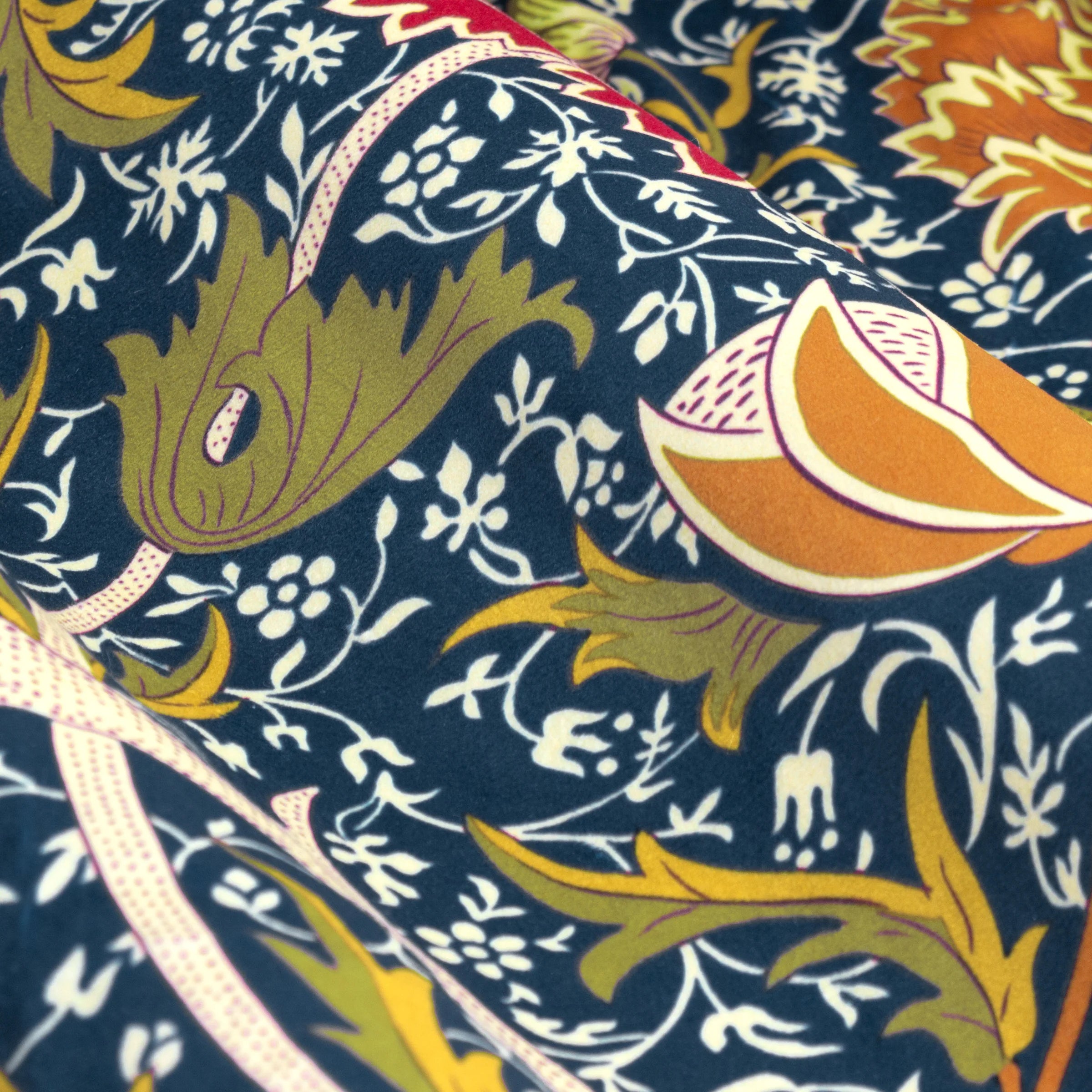 Cray Floral Velvet Pencil Pleat Curtains - Indigo/Berry