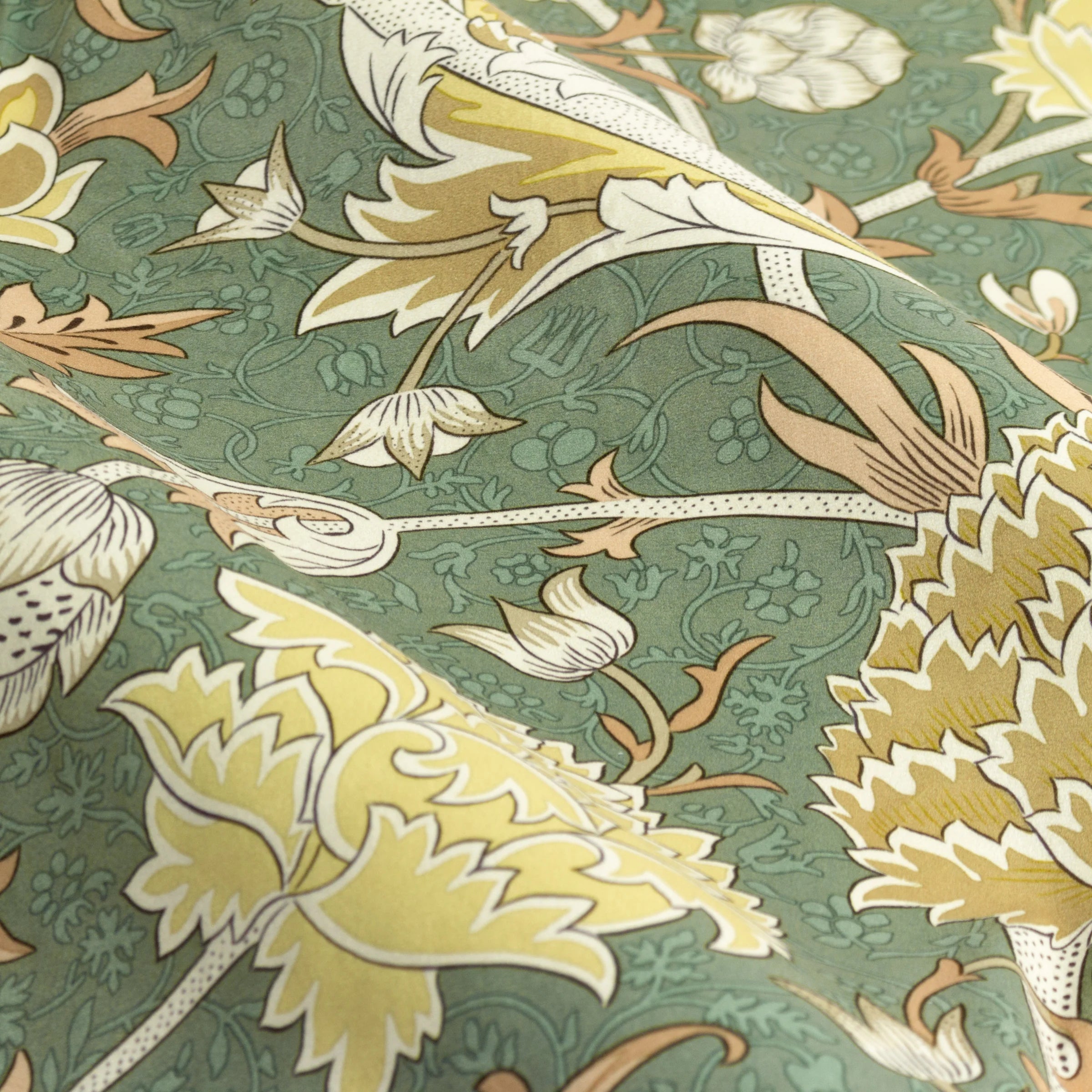 Cray Floral Velvet Pencil Pleat Curtains - Sage/Sunflower