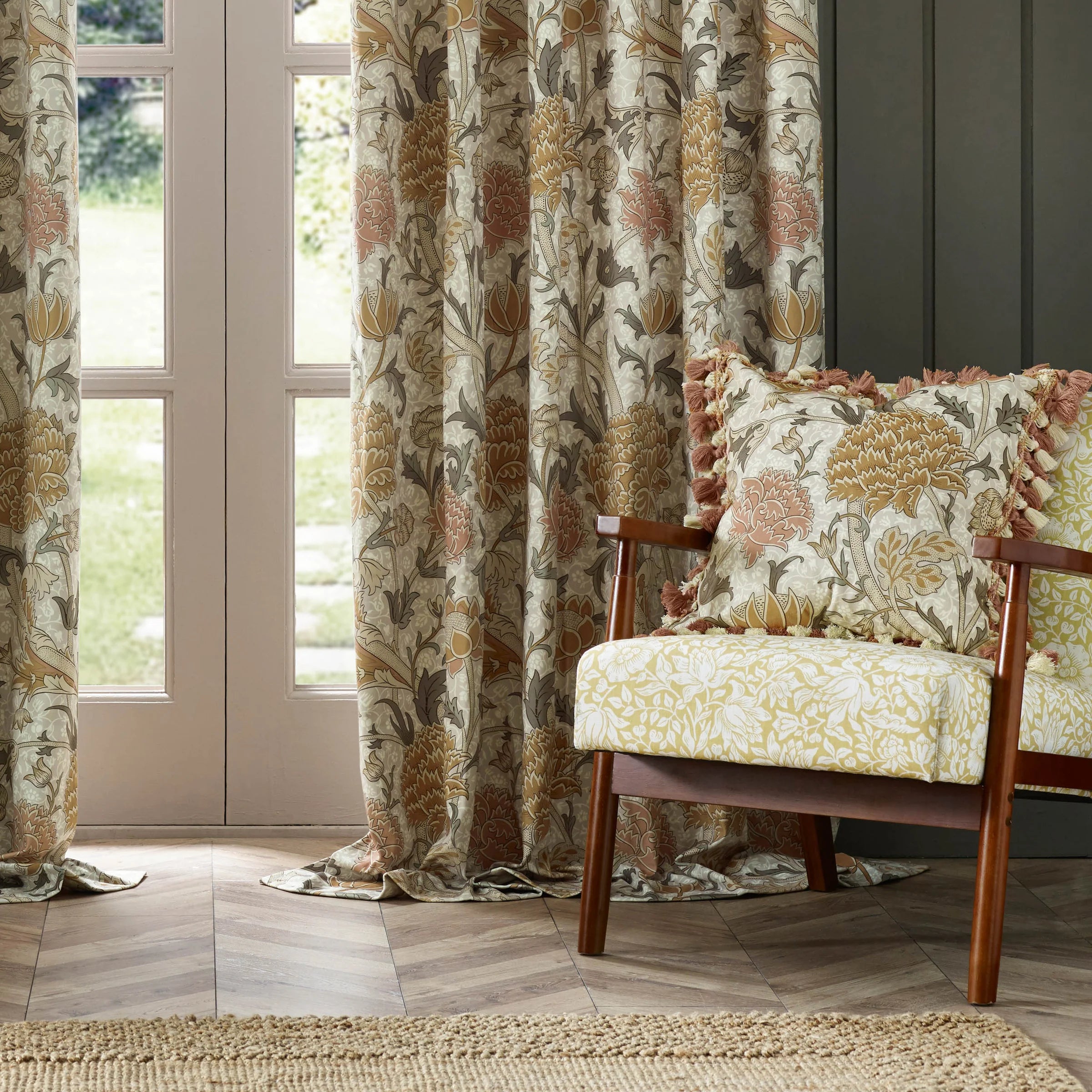 Tende a pieghe a matita in jacquard Brook Woodland - Lino
