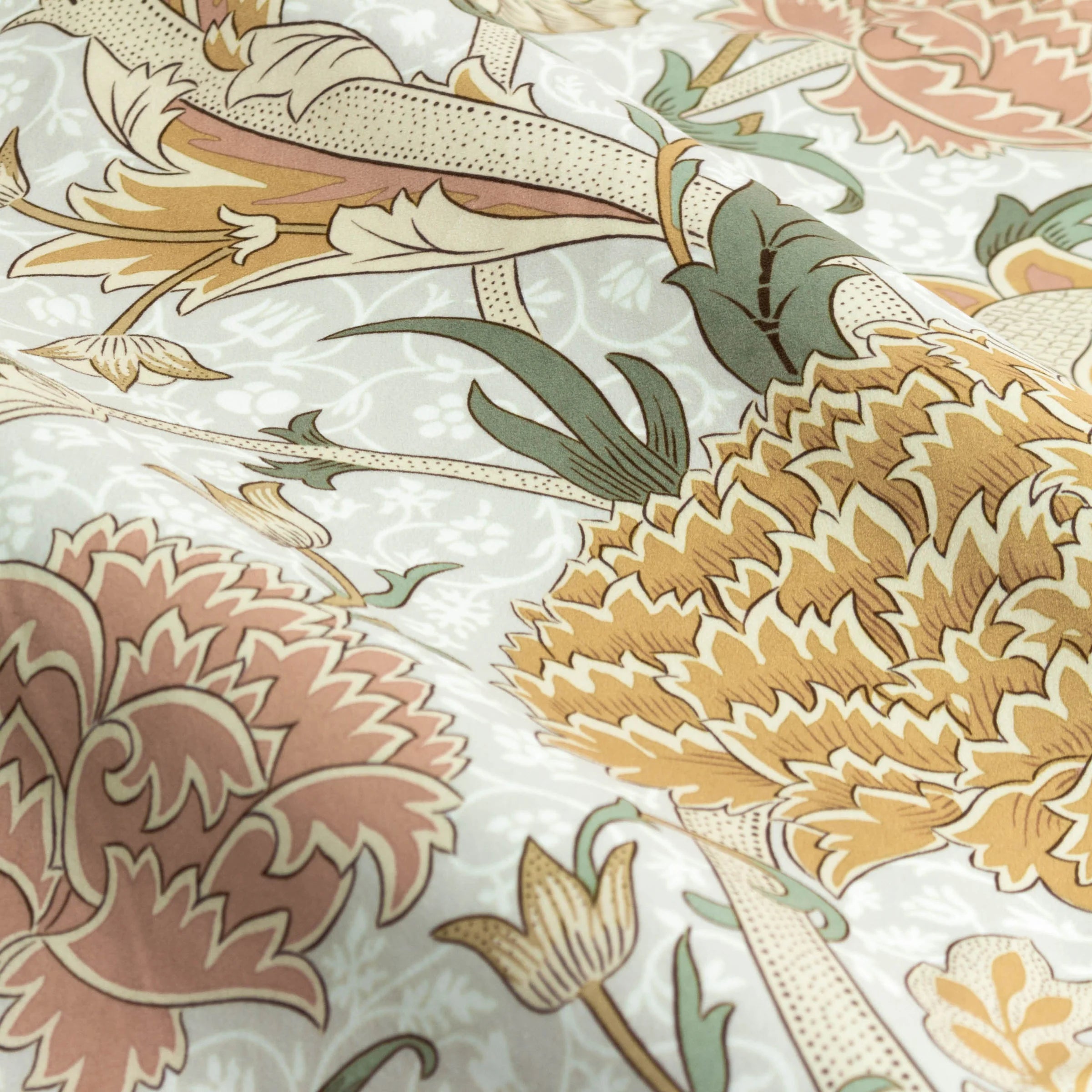 Cray Floral Velvet Pencil Pleat Curtains - Stone/Clay