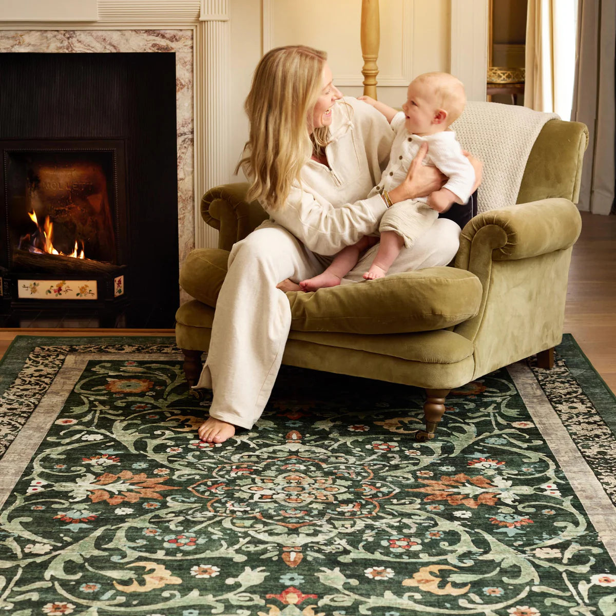 Eco-Washable Rug - Country Paisley Green