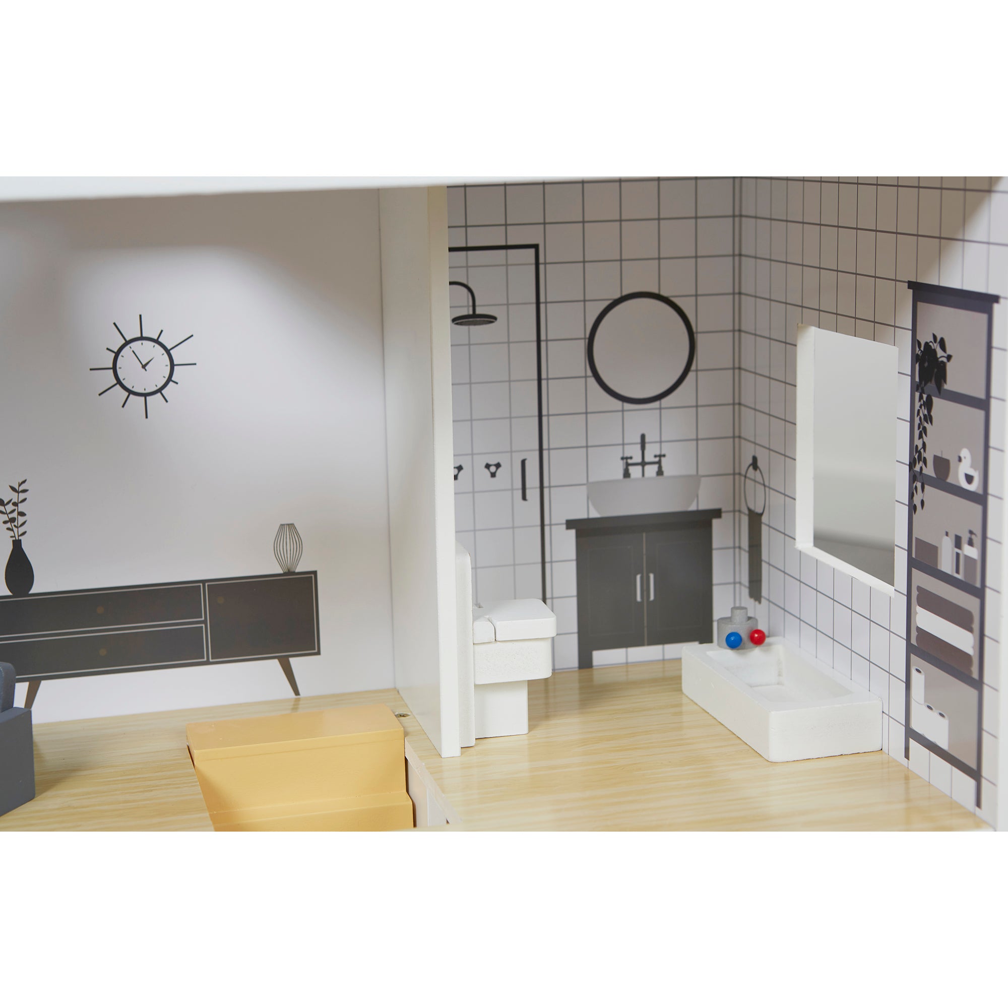 Contemporary Dolls House with 18 Handcrafted Wood Furniture Accessories