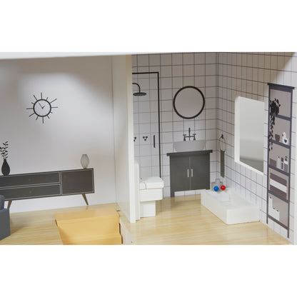Contemporary Dolls House with 18 Handcrafted Wood Furniture Accessories