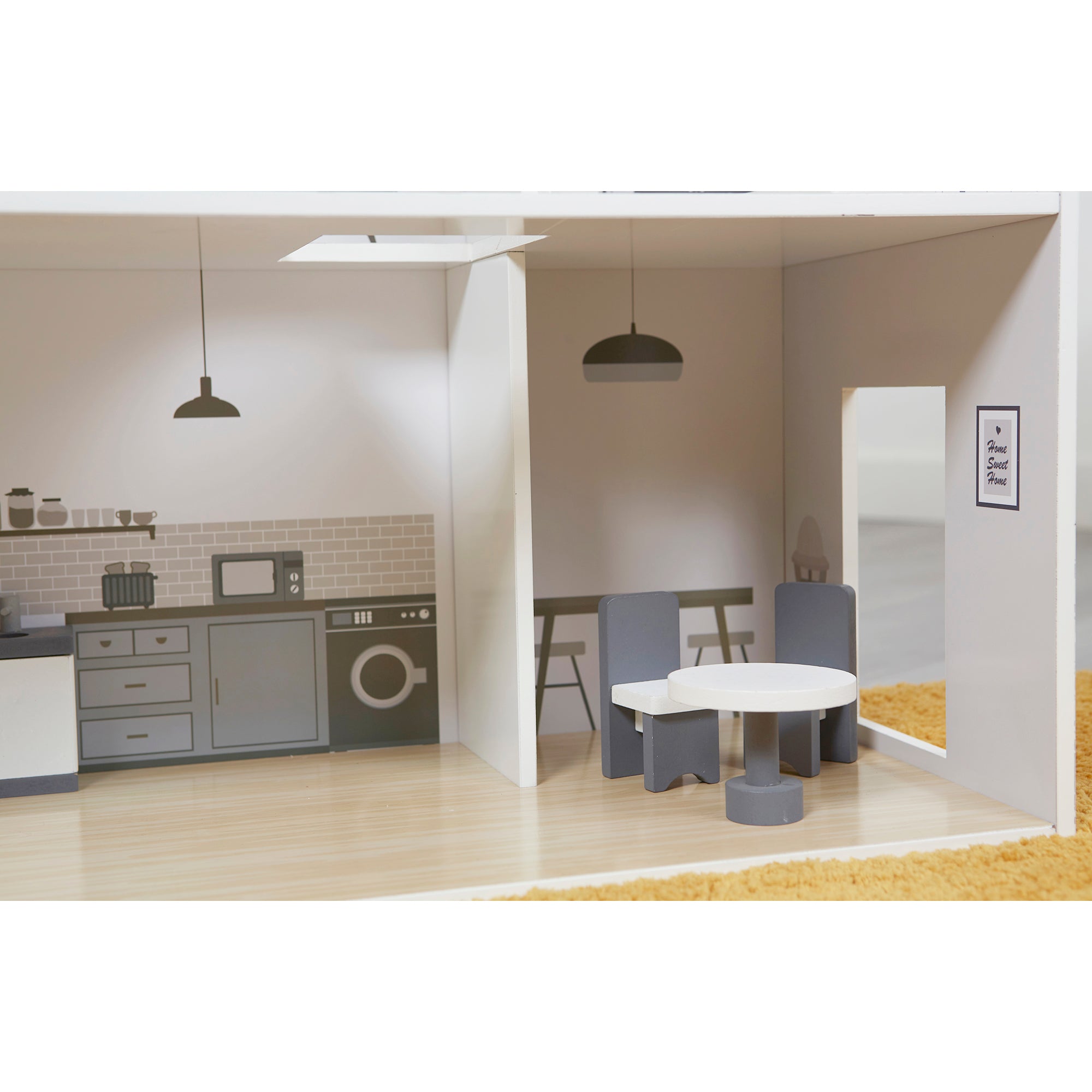 Contemporary Dolls House with 18 Handcrafted Wood Furniture Accessories