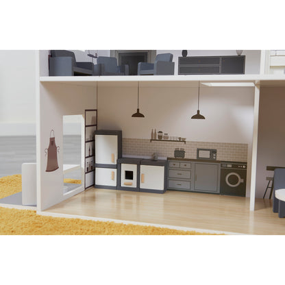 Contemporary Dolls House with 18 Handcrafted Wood Furniture Accessories