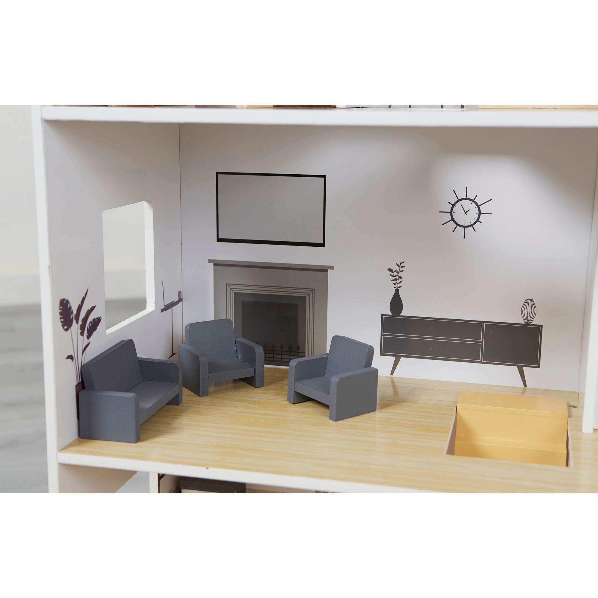 Contemporary Dolls House with 18 Handcrafted Wood Furniture Accessories