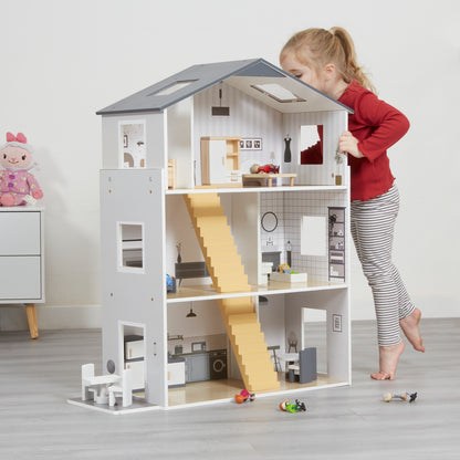 Contemporary Dolls House with 18 Handcrafted Wood Furniture Accessories