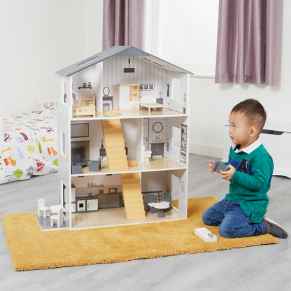 Contemporary Dolls House with 18 Handcrafted Wood Furniture Accessories