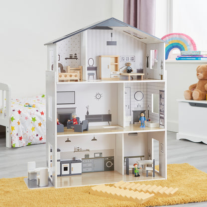 Contemporary Dolls House with 18 Handcrafted Wood Furniture Accessories