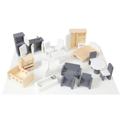 Contemporary Dolls House with 18 Handcrafted Wood Furniture Accessories