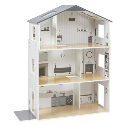 Contemporary Dolls House with 18 Handcrafted Wood Furniture Accessories