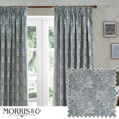 Marigold Floral Jacquard Pencil Pleat Curtains - Indigo