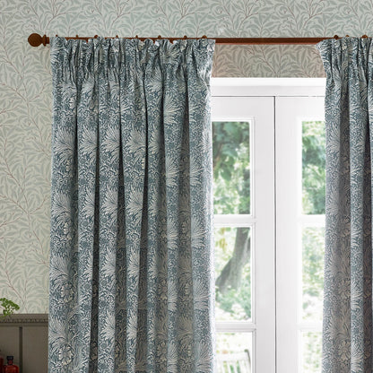 Marigold Floral Jacquard Pencil Pleat Curtains - Indigo