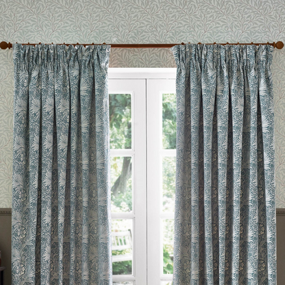 Marigold Floral Jacquard Pencil Pleat Curtains - Indigo