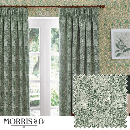 Marigold Floral Jacquard Pencil Pleat Curtains - Leaf Green