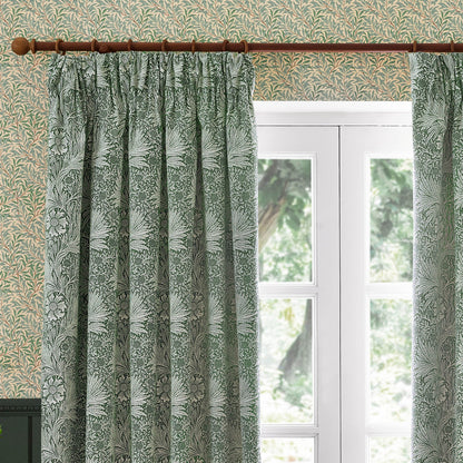 Marigold Floral Jacquard Pencil Pleat Curtains - Leaf Green