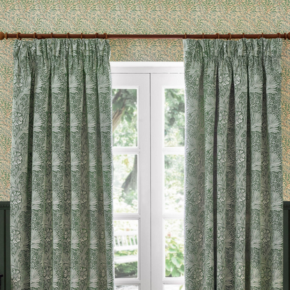 Marigold Floral Jacquard Pencil Pleat Curtains - Leaf Green