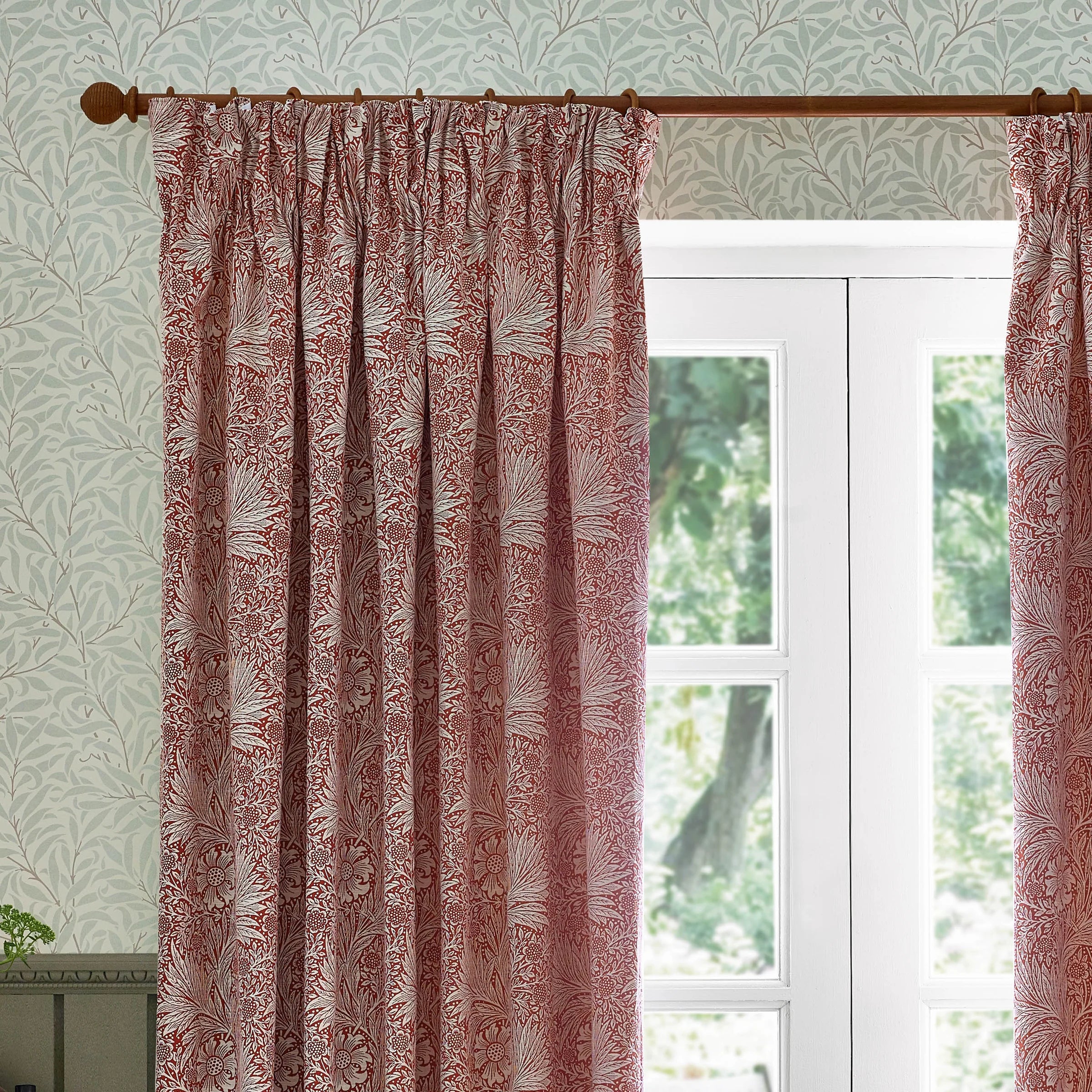 Marigold Floral Jacquard Pencil Pleat Curtains - Russet