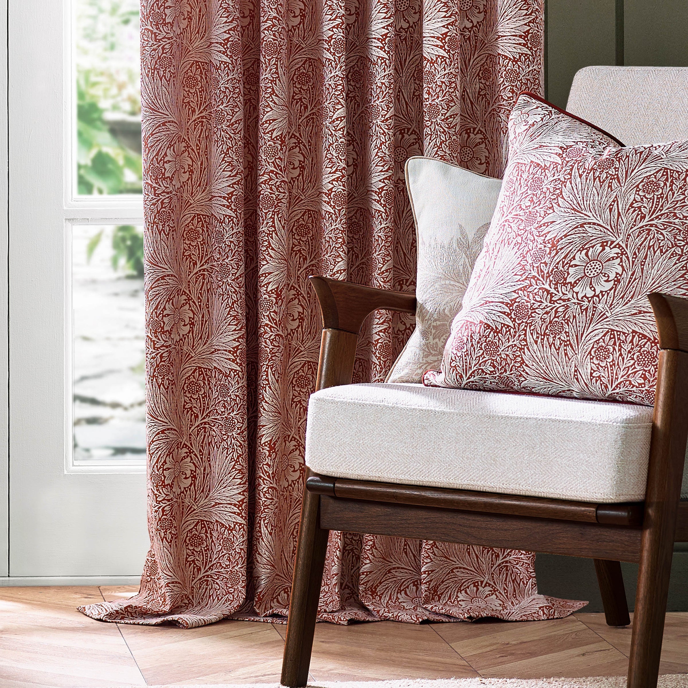 Marigold Floral Jacquard Pencil Pleat Curtains - Russet