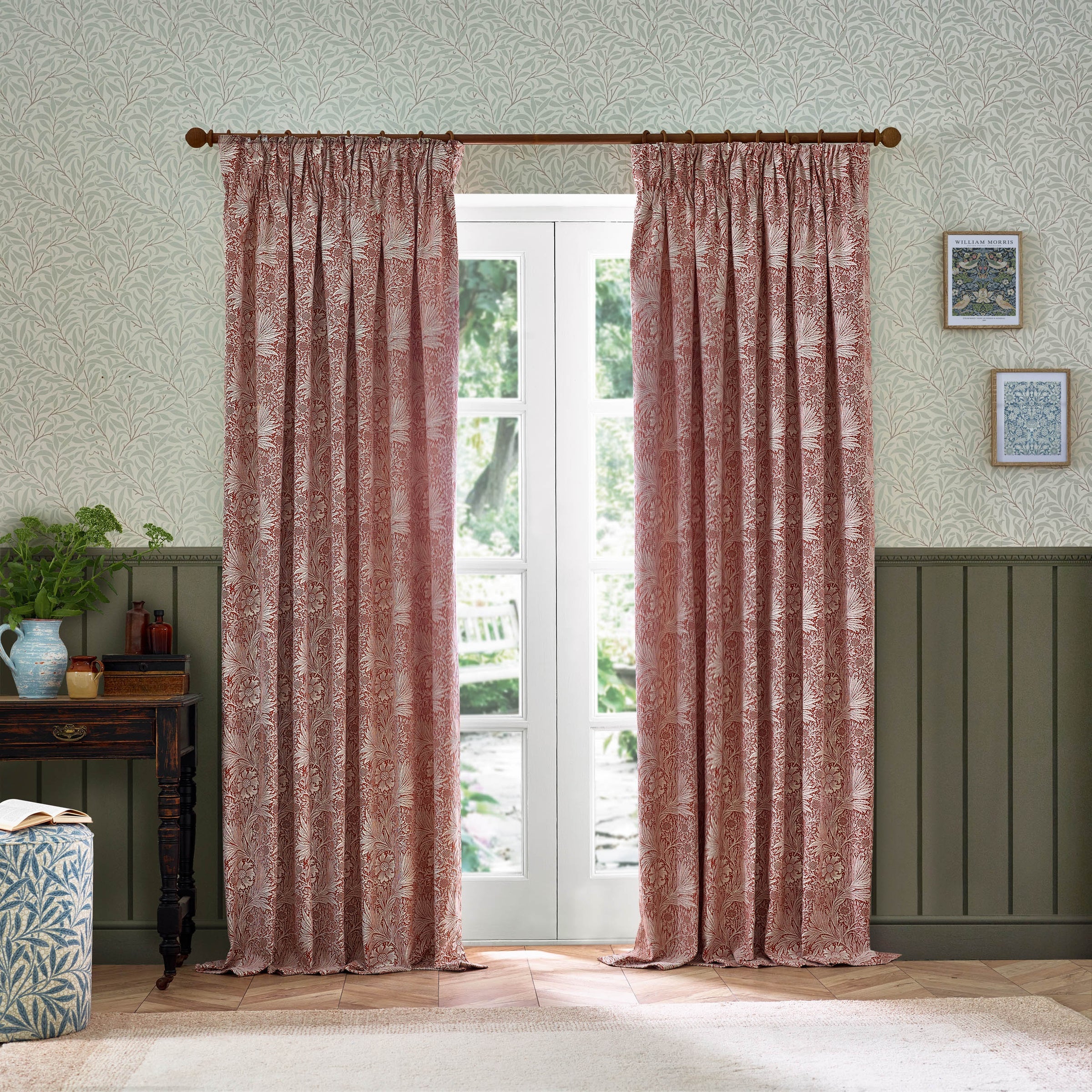 Marigold Floral Jacquard Pencil Pleat Curtains - Russet