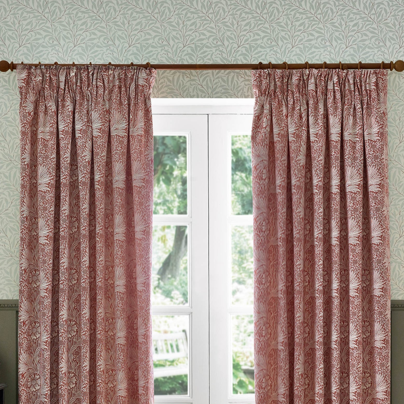 Marigold Floral Jacquard Pencil Pleat Curtains - Russet
