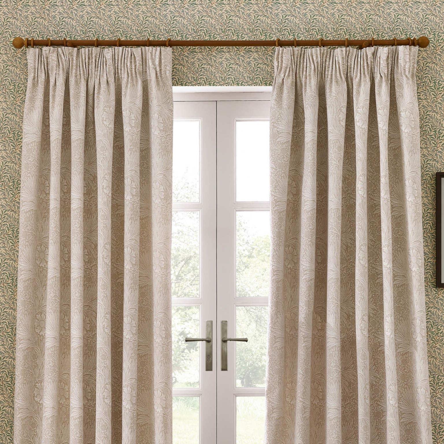 Marigold Floral Jacquard Pencil Pleat Curtains - Stone