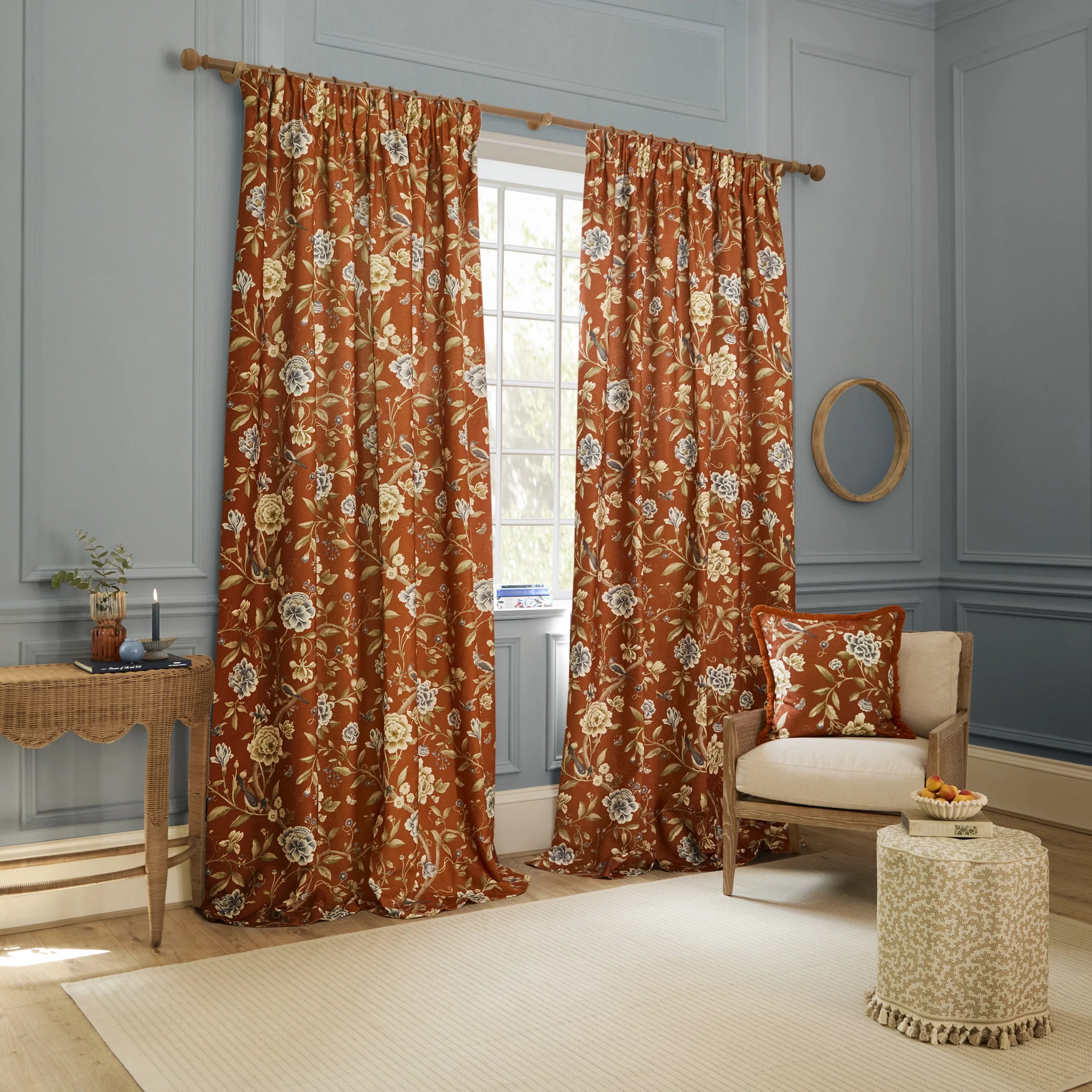 Tende a pieghe a matita in jacquard Brook Woodland - Lino