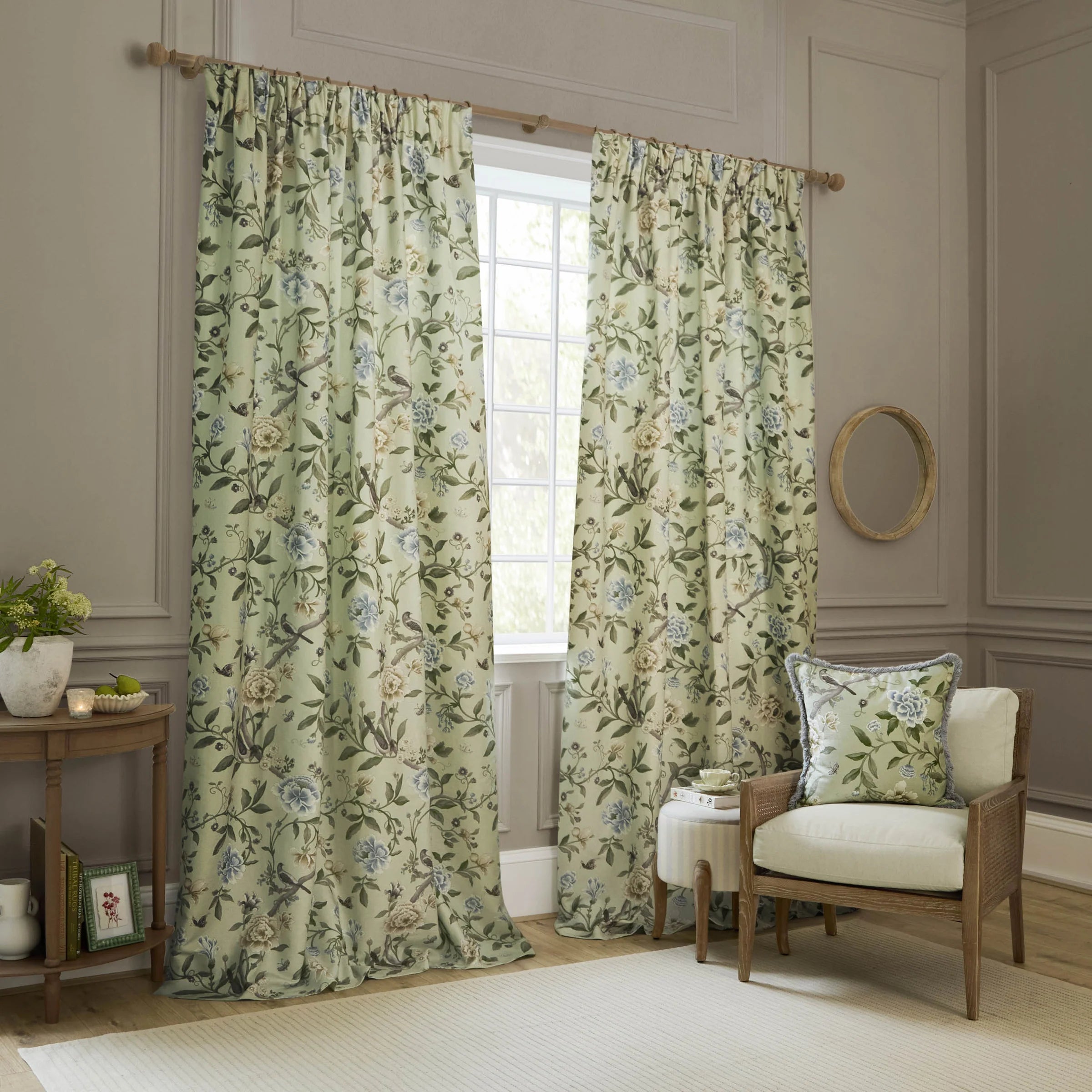 Tende a pieghe a matita in jacquard Brook Woodland - Lino
