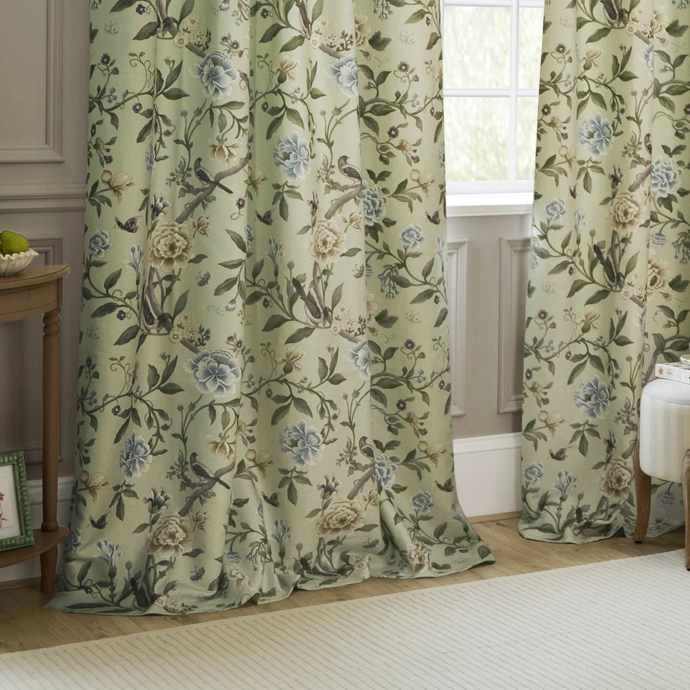 Tende a pieghe a matita in jacquard Brook Woodland - Lino