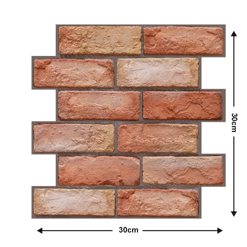 Peel and Stick 3D Brick Wall Panels in Red Brick