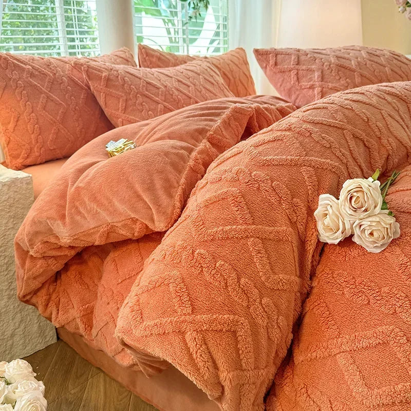 Textured fleece duvet cover in Orange