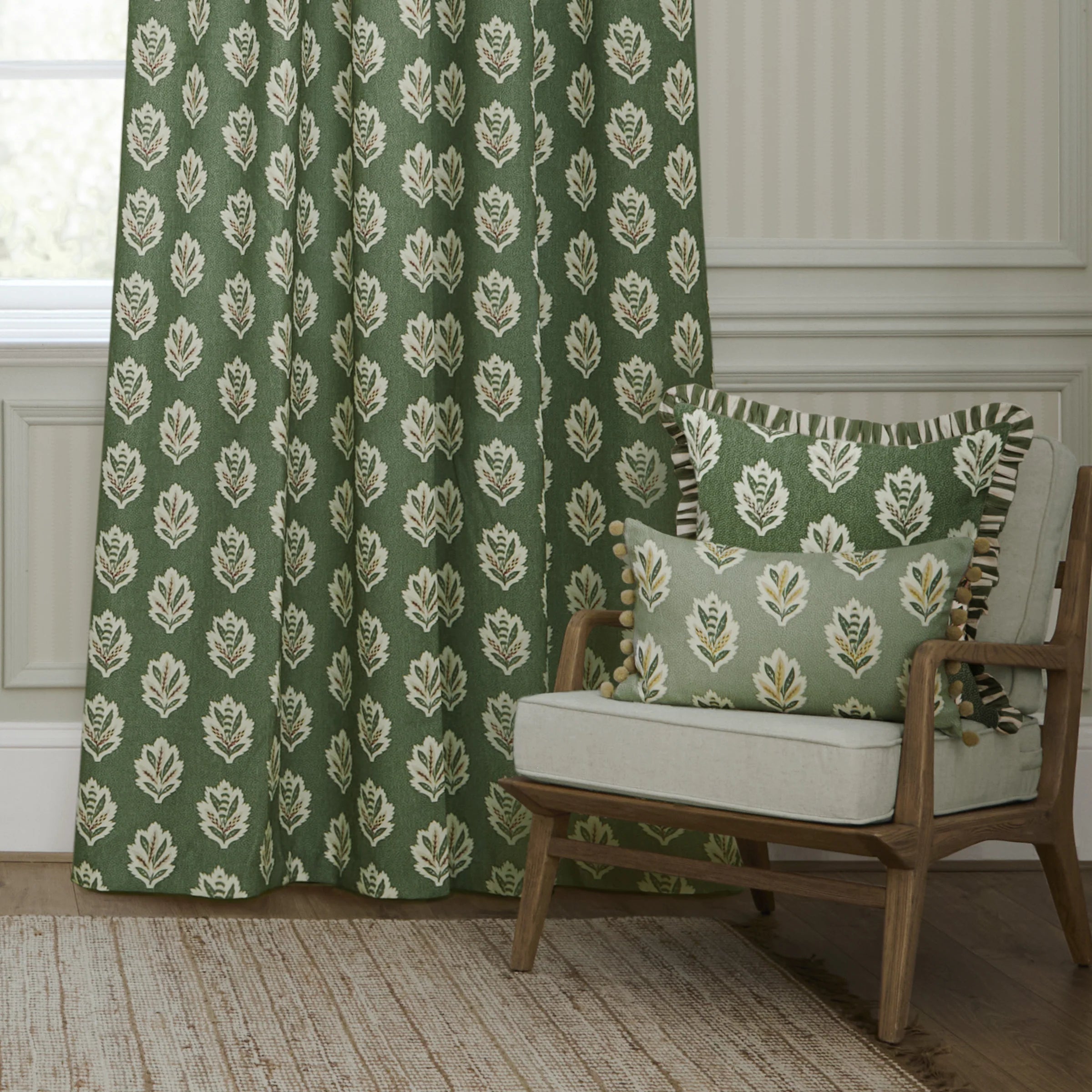 Tende a pieghe a matita in jacquard Brook Woodland - Lino