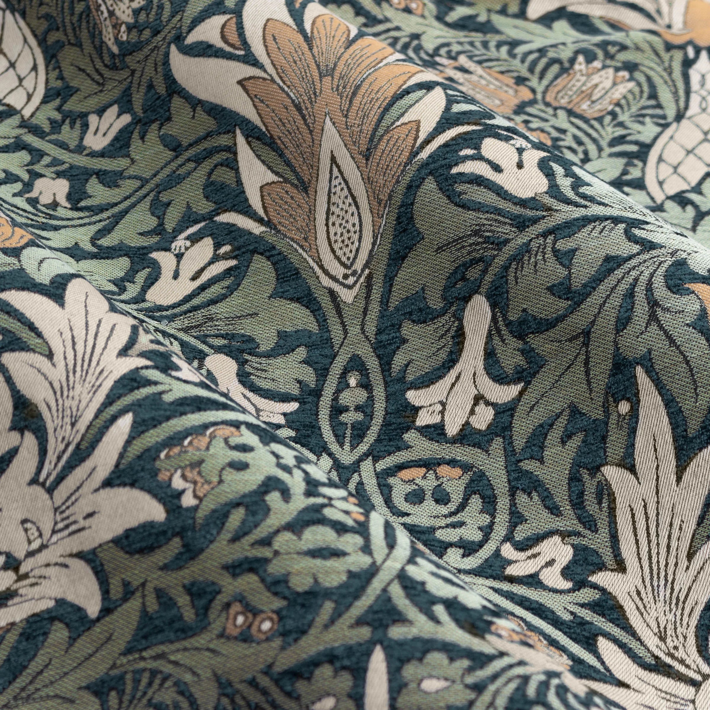 Snakeshead Jacquard Chenille Pencil Pleat Curtains - Indigo/Leaf