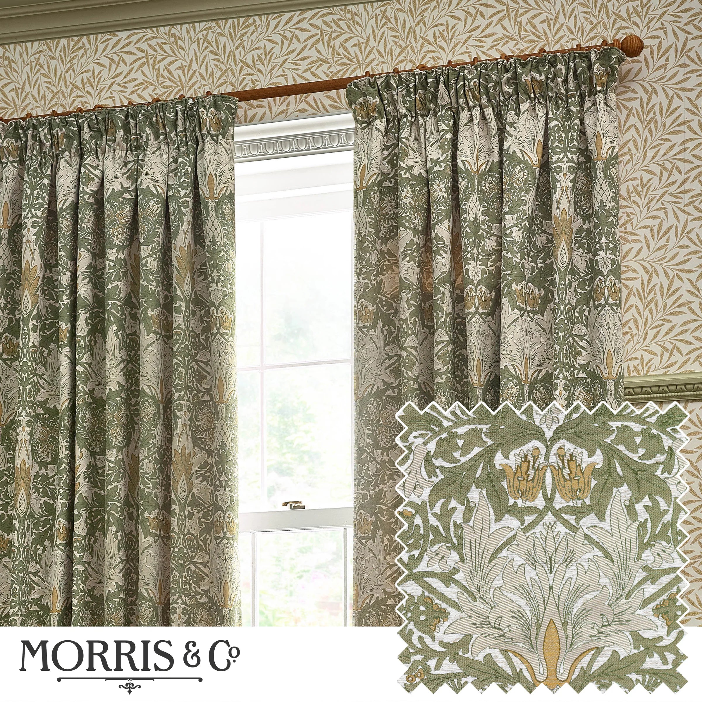 Snakeshead Jacquard Chenille Pencil Pleat Curtains - Sunflower/Stone