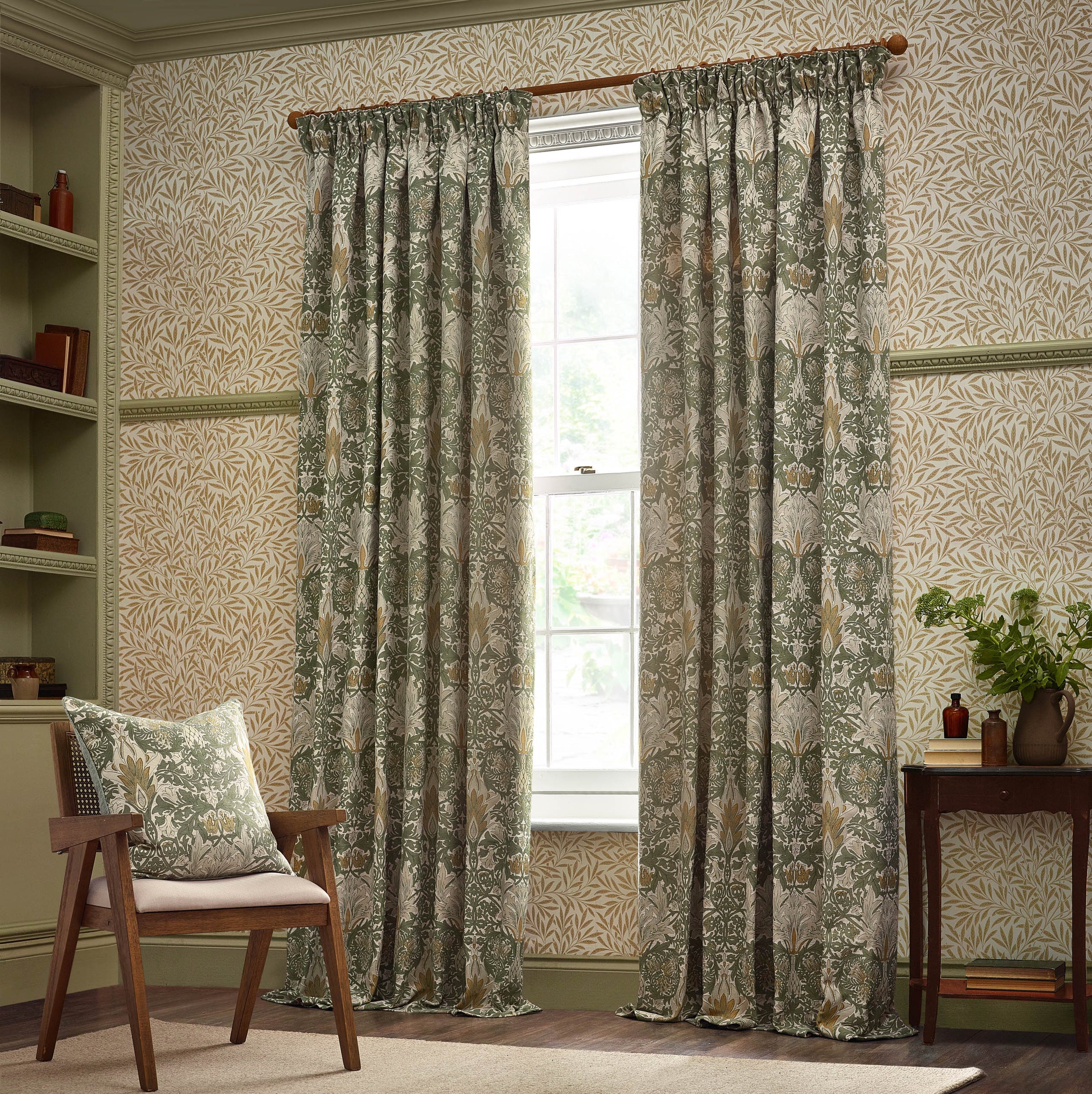 Snakeshead Jacquard Chenille Pencil Pleat Curtains - Sunflower/Stone