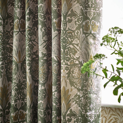 Snakeshead Jacquard Chenille Pencil Pleat Curtains - Sunflower/Stone