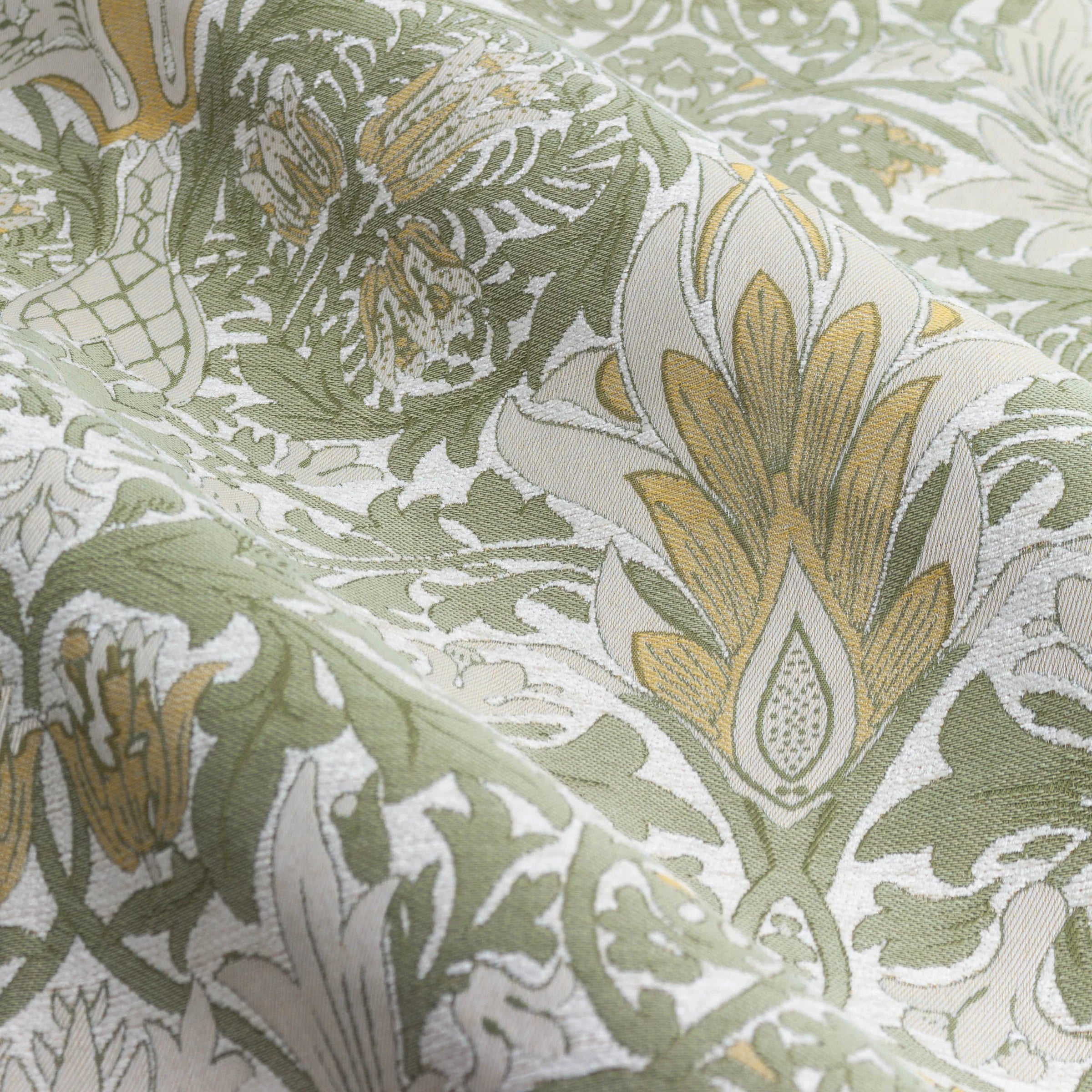 Snakeshead Jacquard Chenille Pencil Pleat Curtains - Sunflower/Stone