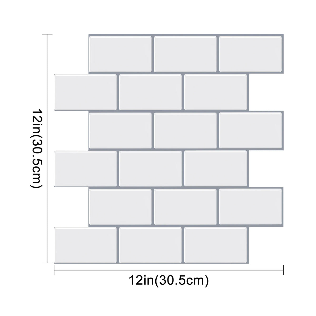 Size of one subway tile sheet, 12 x 12 inches