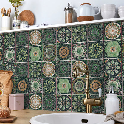 Emerald Moroccan tile stickers on a kitchen backsplash