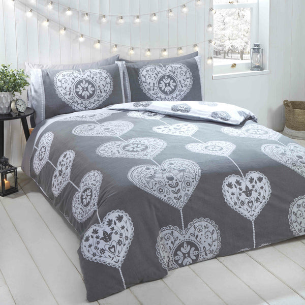 Scandi Heart Brushed Cotton Duvet Set