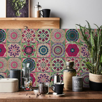 Rose Garden tile stickers on a kitchen wall