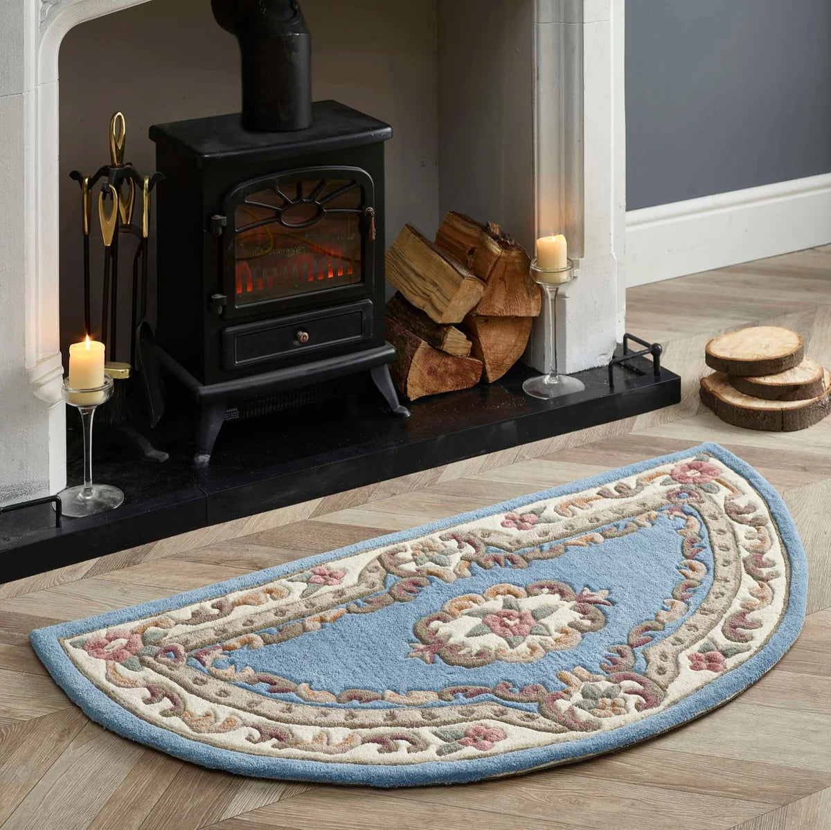 Vintage Motif - Blue Cushioned Wool Rug