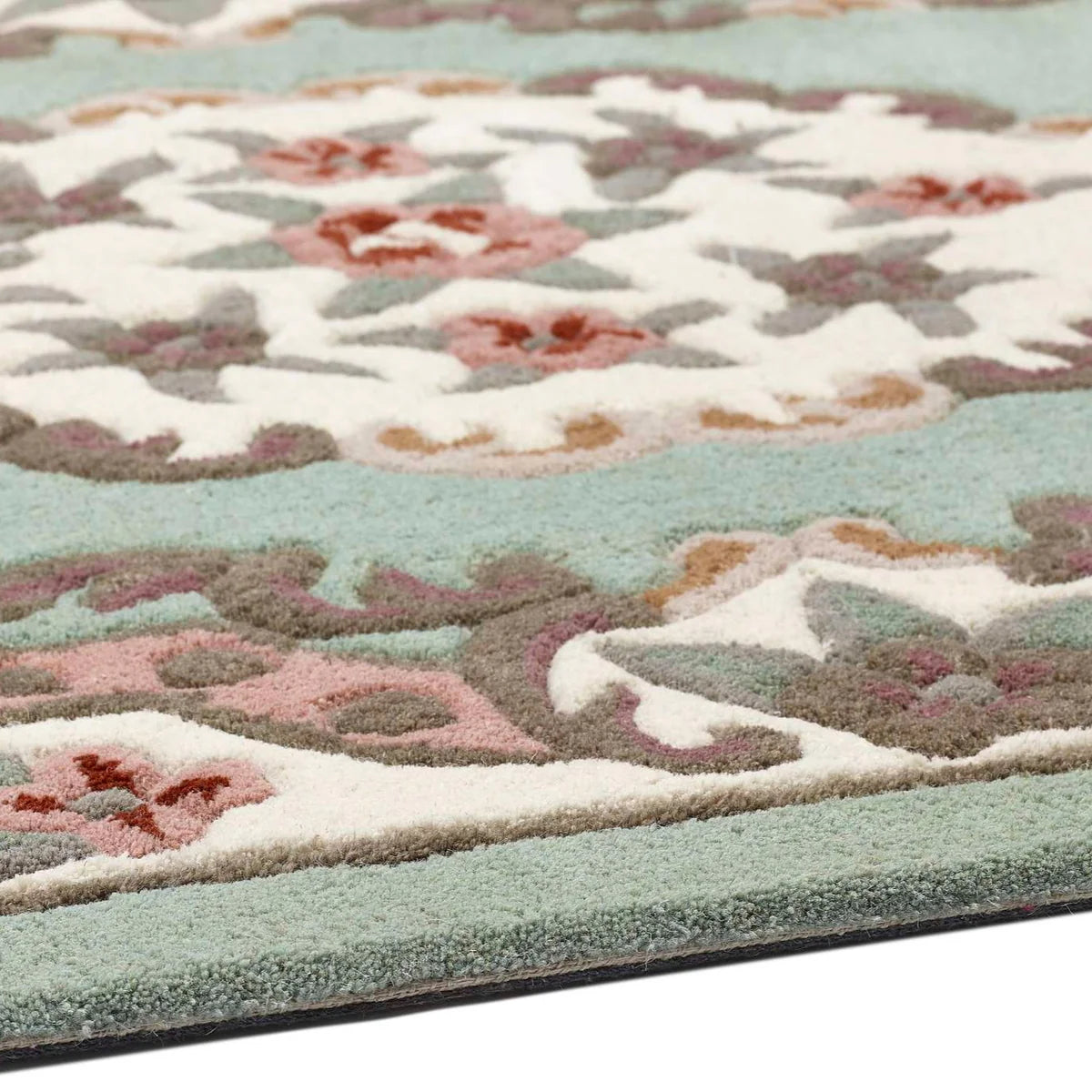 Vintage Motif - Green Cushioned Wool Rug