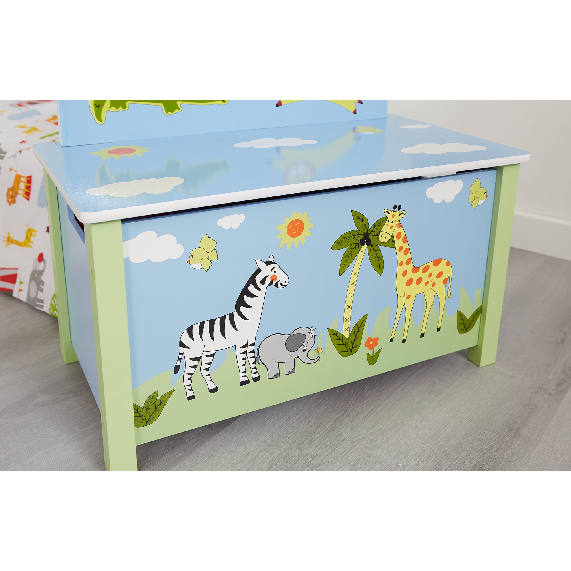 Blue Safari Big Wooden Toy Box