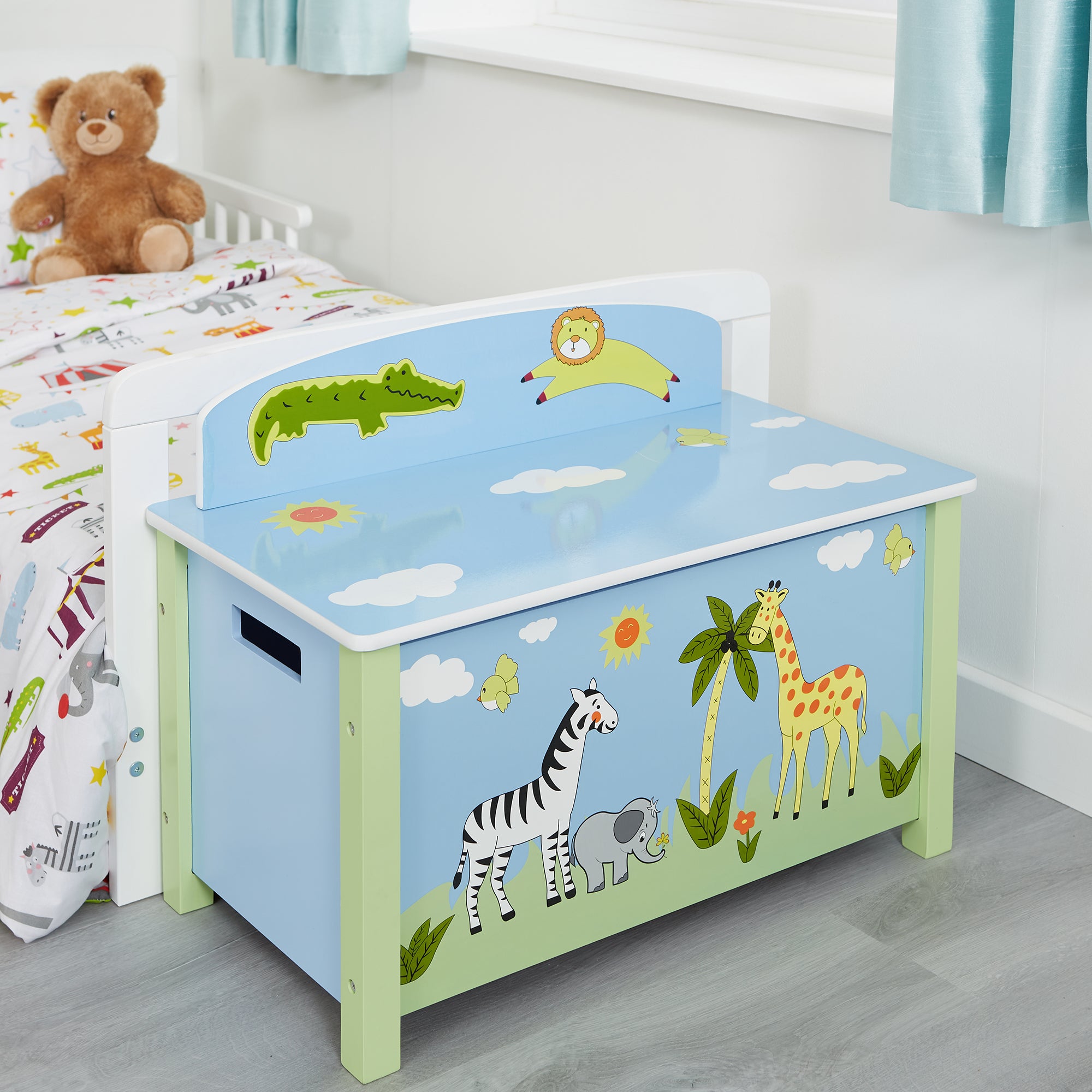 Blue Safari Big Wooden Toy Box