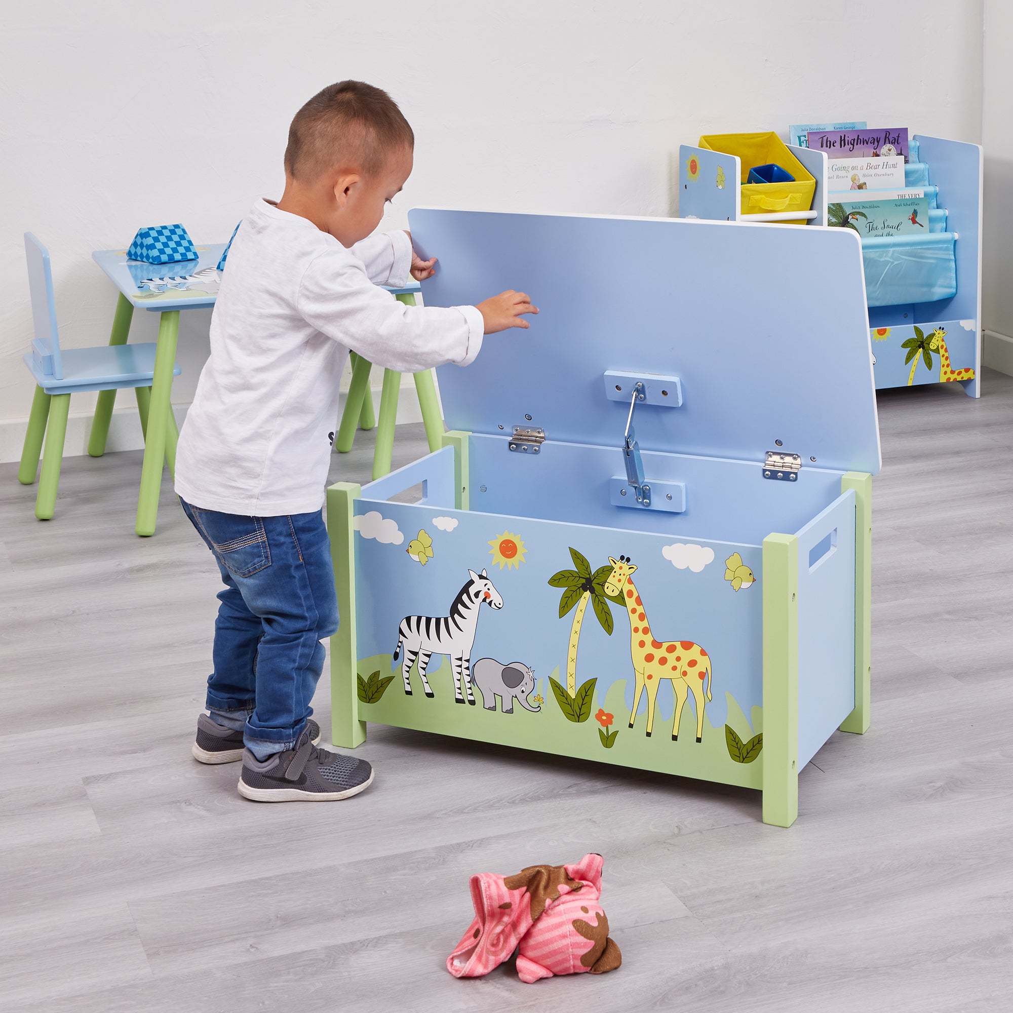 Blue Safari Big Wooden Toy Box