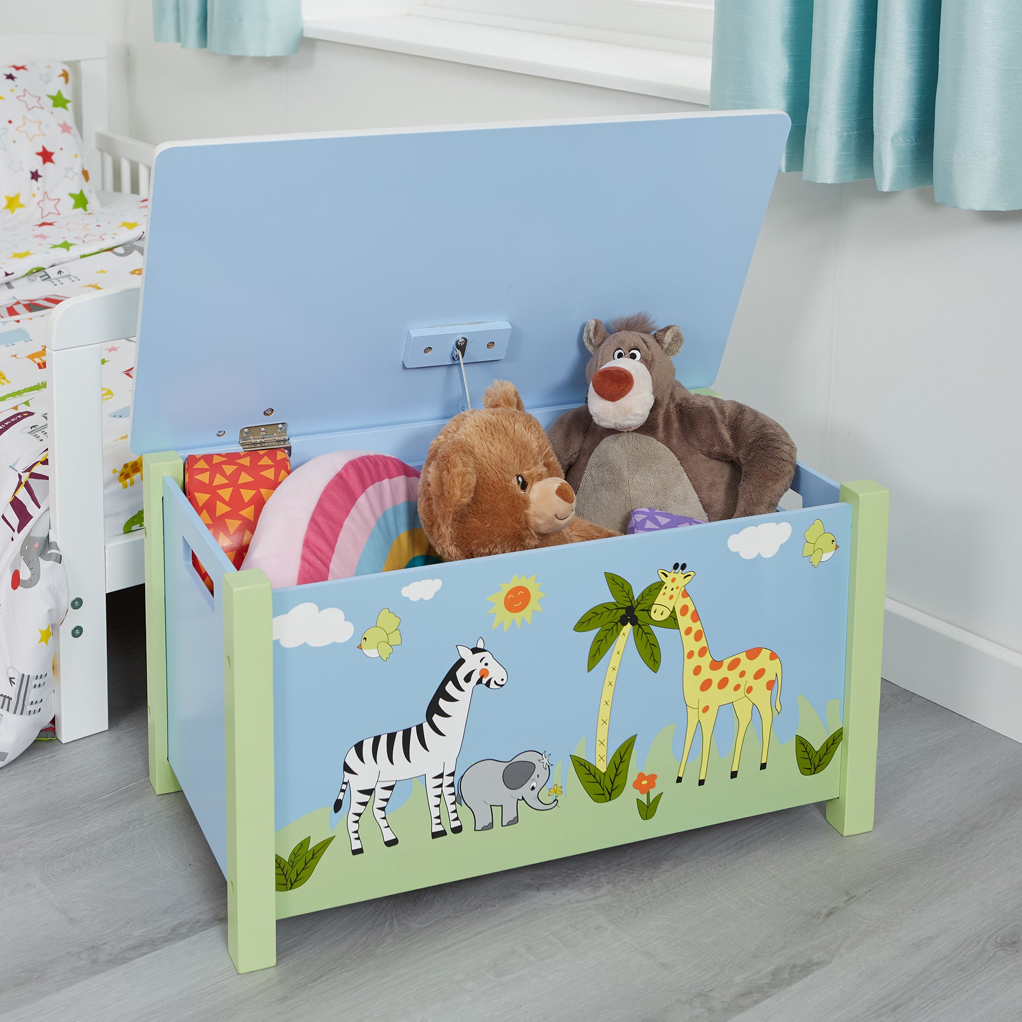 Blue Safari Big Wooden Toy Box