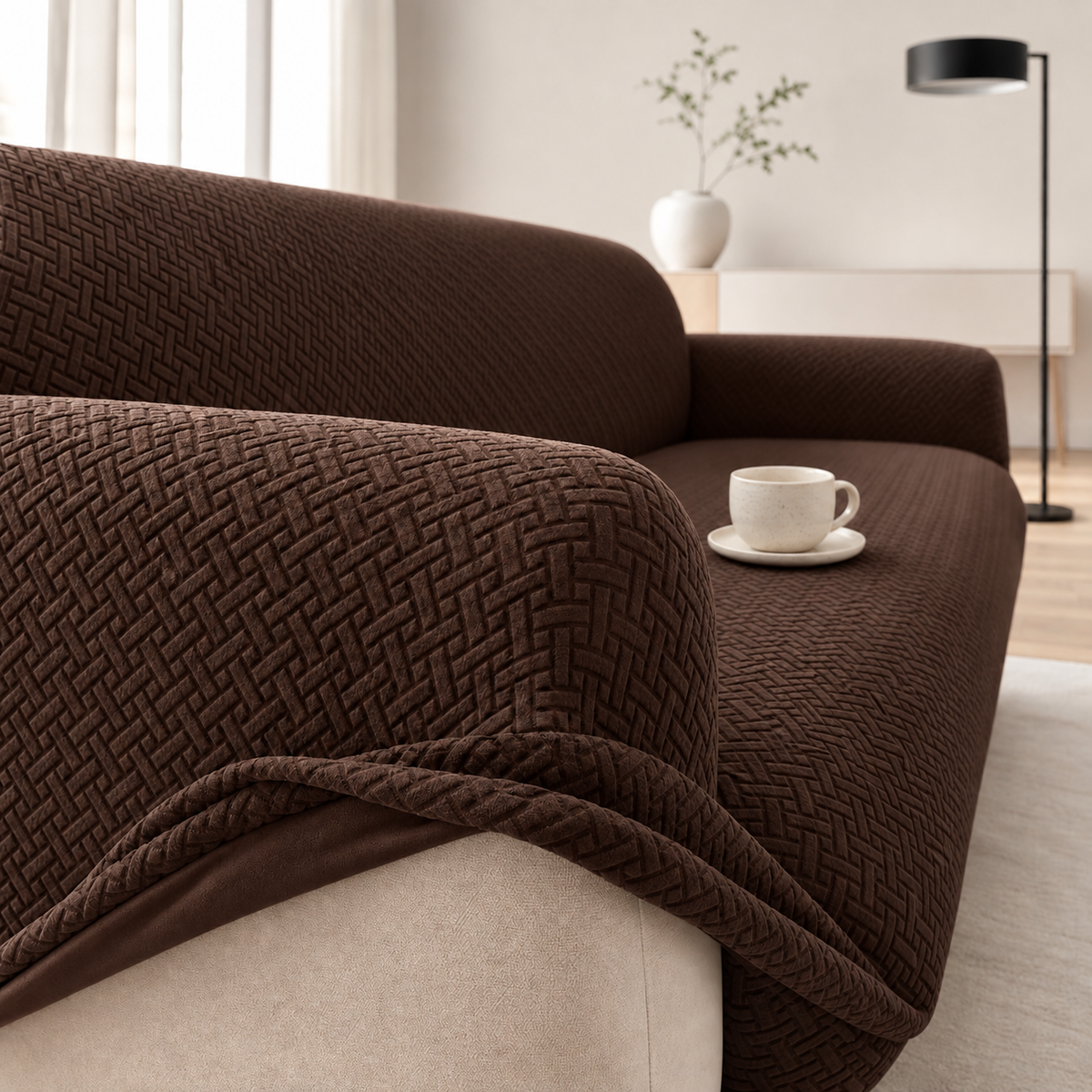 Plush Fleece Jacquard Stretch Sofa Cover